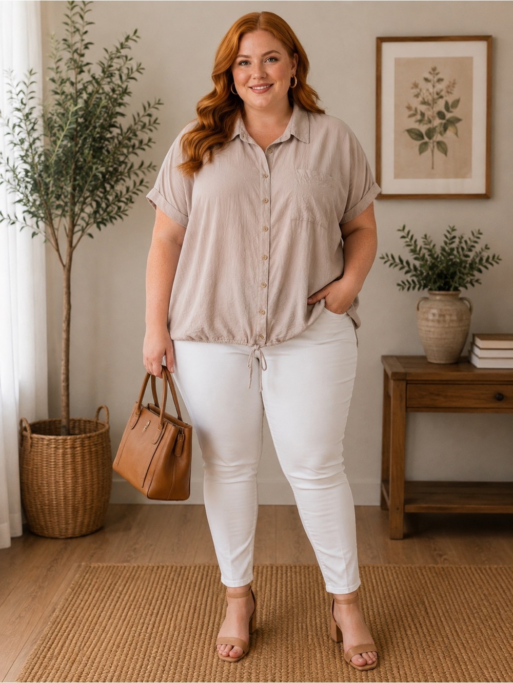 torrid Taupe Button-Front Short Sleeve Shirt